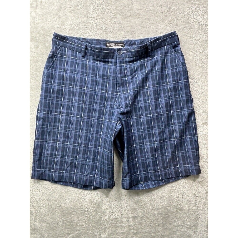 Pebble Beach Shorts Men 34 Performance Golf Plaid Charcoal Gray Casual Flat 34